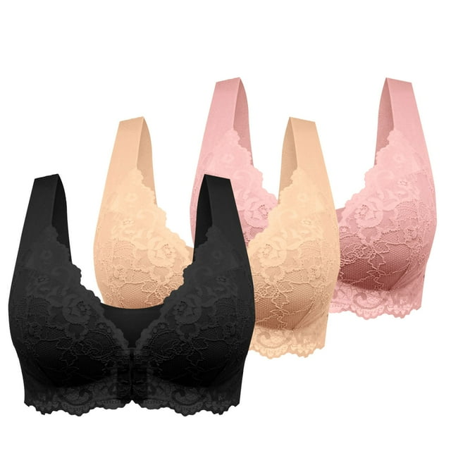 WZXFASHION Womens No Ring French Womens Front Close Bra T Back Plus Size Unlined Bra For Large Bust Bra V XXL