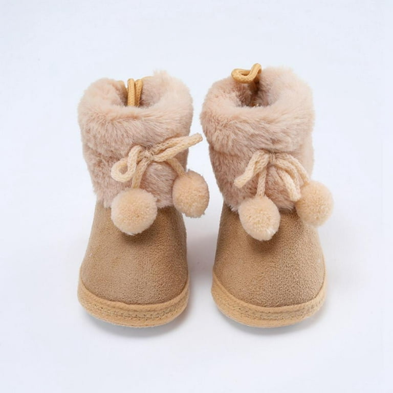 Women's Cute Fleece Snow Boots, Pom-pom Lace Up Chunky Heeled Mid Calf  Boots, Winter Warm Outdoor Boots