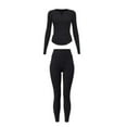 thumbnail image 4 of Womens Workout Sets Long Sleeve V Neck Yoga Tops Shirt Breathable Slim Fit Two Piece Set Black Women's Activewear S, 4 of 4