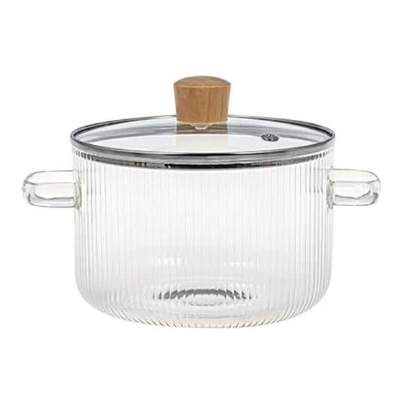 Pisexur Batería de cocina Olla de vidrio transparente espesa con doble asa de madera, calentada a fuego abierto para hacer sopa, olla vertical para estofado doméstico para la cocina del hogar