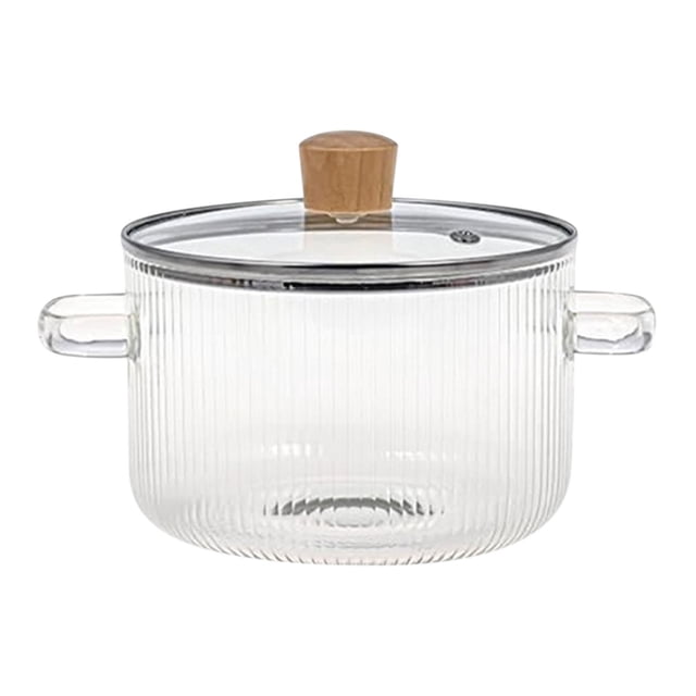 Thickened Transparent Double Eared Wooden Bead Glass Pot Heated Over Open Heat For Soup Making Household Vertical Pattern Stew Pot