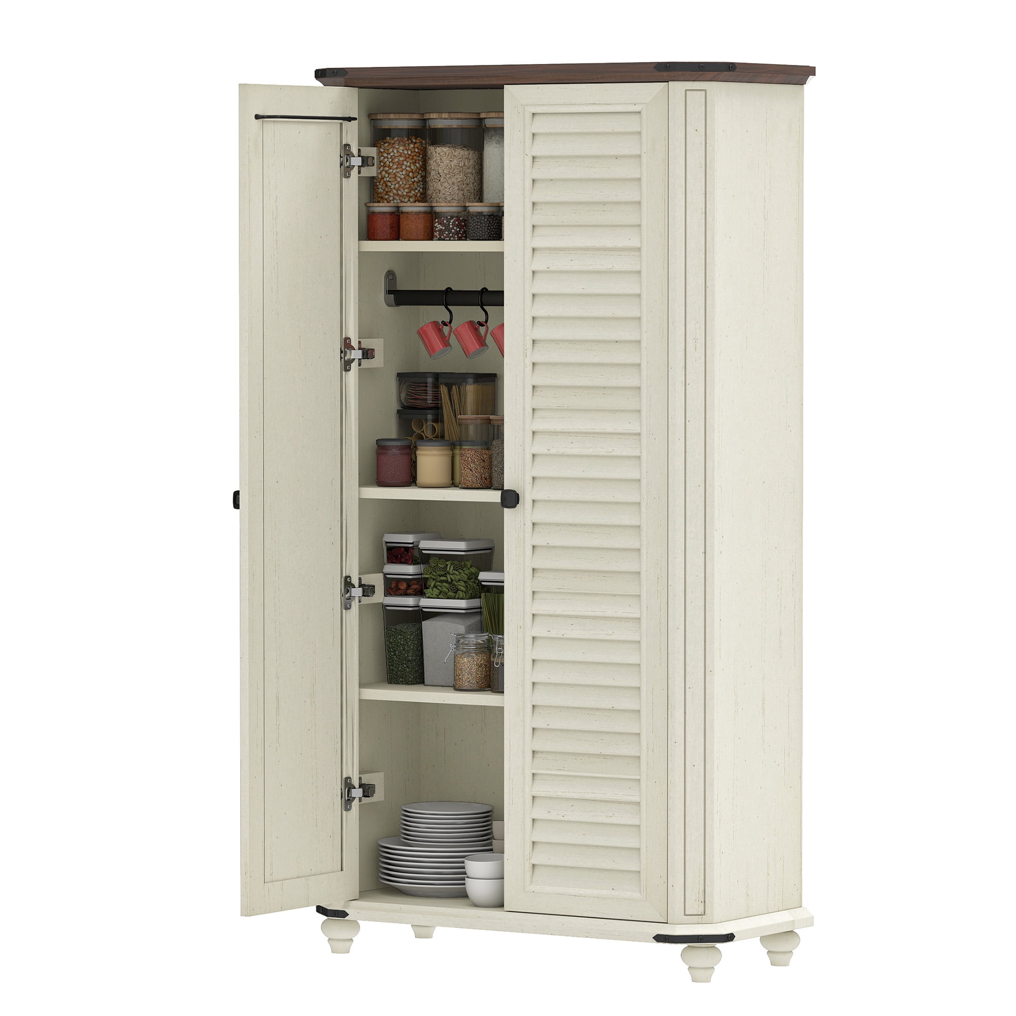 Uforic 67.1"H Wood Garage Storage Cabinet with Hooks & Adjustable Shelves, White