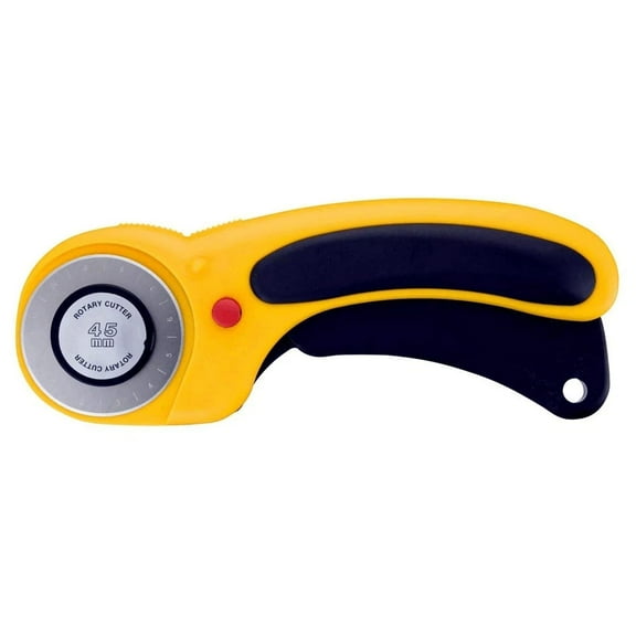 45mm Ergonomic Rotary Cutter  - Rotary Fabric Cutter w/Blade Cover & Squeeze Trigger for Quilting, Sewing, Crafts,  yellow