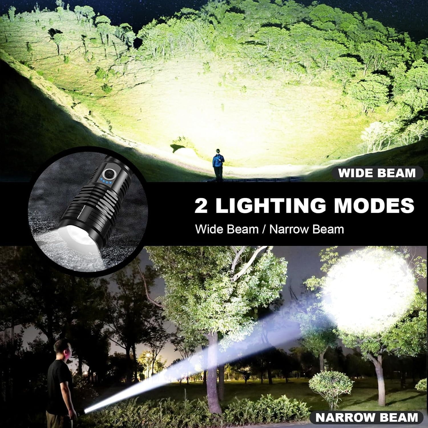 Flashlights 90,000 Lumen High Lumens Rechargeable 2 Pack, Brightest Flash Light with 5 Modes & 18H Runtime, IPX7 Waterproof, Powerful Handheld Flashlights for Home Camping Hiking