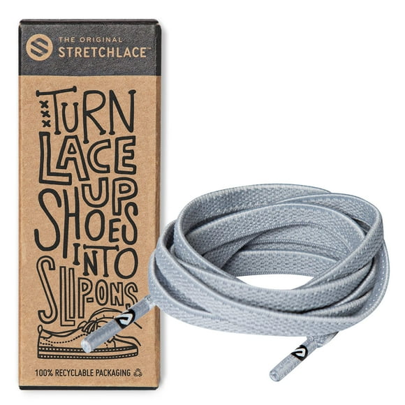 THE ORIgINAL Lacets Élastiques Plats, Lacets Extensibles pour Espadrilles Adultes, Lacets Élégants pour Personnes Âgées, Enfants et Personnes à Besoins Spéciaux, Gris Clair, 55 Po