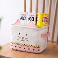 thumbnail image 4 of Juego de 2 cestas de almacenamiento plegables de lino y algodón, pequeñas cajas de almacenamiento impermeables para organizar juguetes, accesorios de maquillaje, lindo gato, rosa y gris, 4 of 5