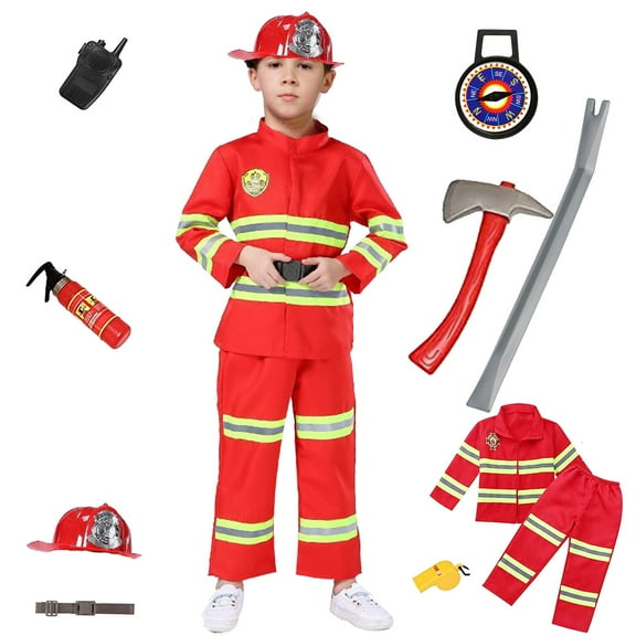 NimJoy Fire Chief Costume Firefighter Role Play Fireman Dress-up Set for Kids 3-6 Years Toddler Best Gift Birthday Christmas Present(10 pcs)