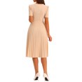 thumbnail image 3 of INSPIRE CHIC Women's Dress Work V-Neck Short Sleeve Below Knee Belted A-Line Pleated Dress XS Apricot, 3 of 6