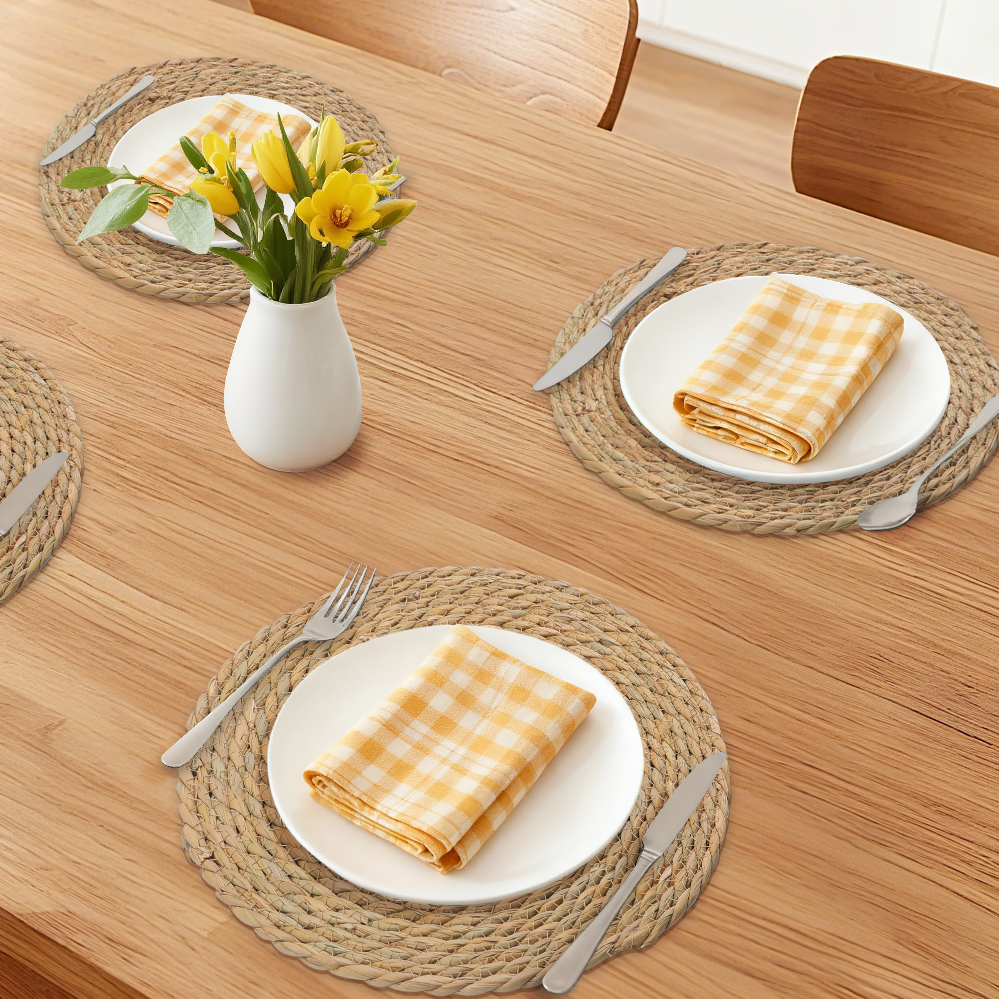 Unique Bargains Set of 6 Farmhouse Straw Woven Placemats Brown 11.8inch