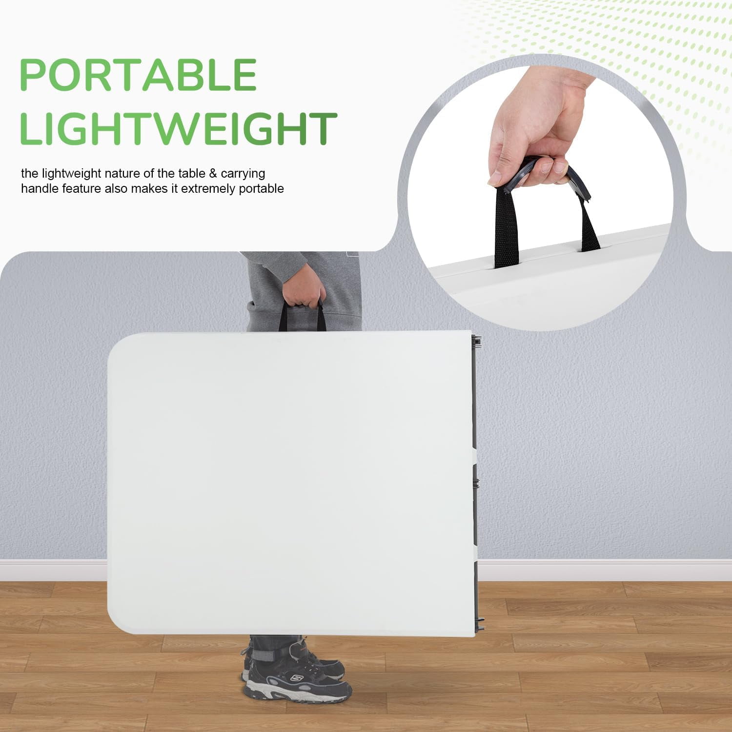 Folding Table 6 FT Plastic Foldable Table with Portable Carrying Handle for Party Picnic Camping BBQ Dining Kitchen, White