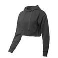 thumbnail image 2 of A2Y Women's Solid Cropped Cut Off Hooded Pullover Sweatshirt Charcoal S, 2 of 5