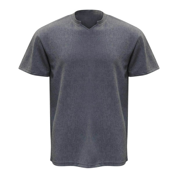 pstuiky Mangas cortas para hombre, Camisa informal de manga corta con cuello en V y color liso para hombre camisas casuales para hombre m