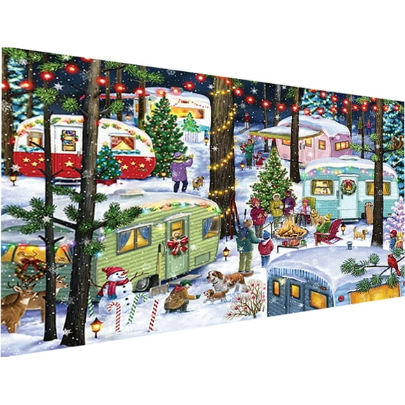 YALKIN Christmas Happy Camping Large Diamond Painting Kits for Adults Full Round Drill DIY Diamond Dotz Kits for Home Wall Decor
