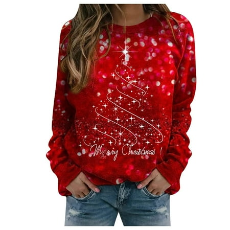 

Christmas Clothes Vacation Pajamas Oversized Shirts Crew Neck Women s Casual Fashion Print Long Sleeve Crewneck Pullover Top Funny Graphic Tees Sweater Ugly T And Womens Fall Fashion 2022