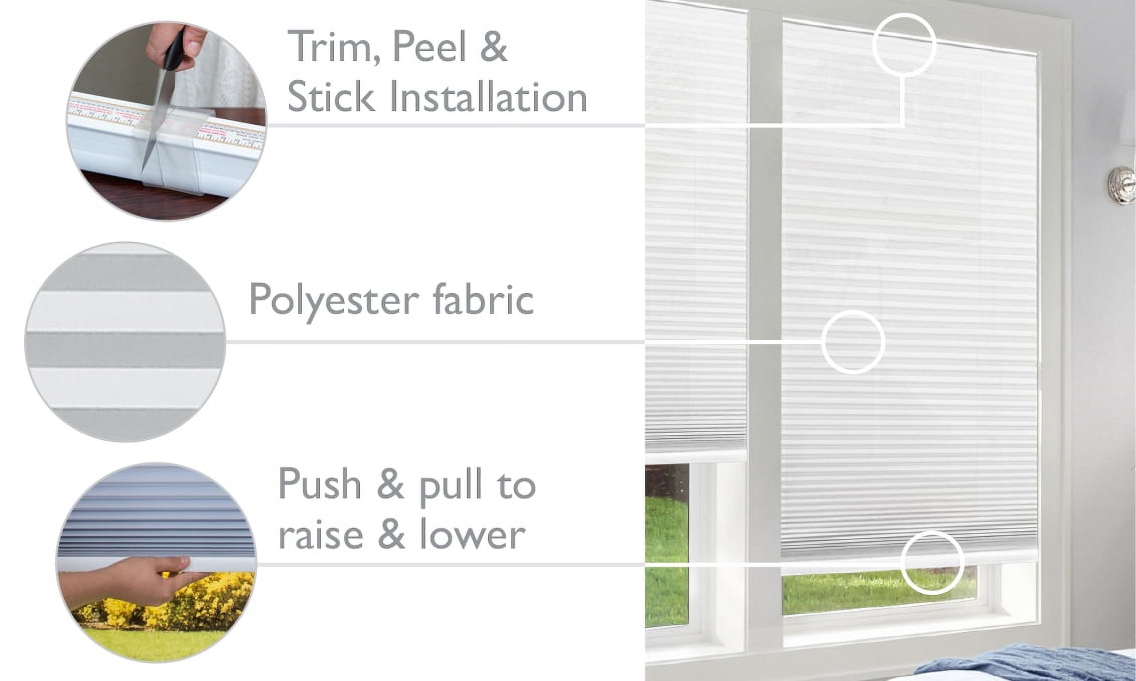 Redi Shade No Tools Easy Lift Trim-at-Home Cordless Cellular Light Filtering Fabric Shade Natural, 60 in x 64 in, (Fits windows 43 in - 60 in)