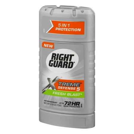 Right Guard Xtreme Defense 5 Antiperspirant Deodorant Invisible Solid Stick, Fresh Blast, 2.6 Oz