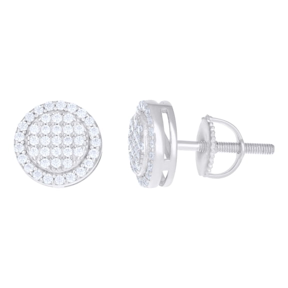 925 Sterling Silver Moissanite 9mm Halo Circle Flat Round Stud Earrings 2/5 CT