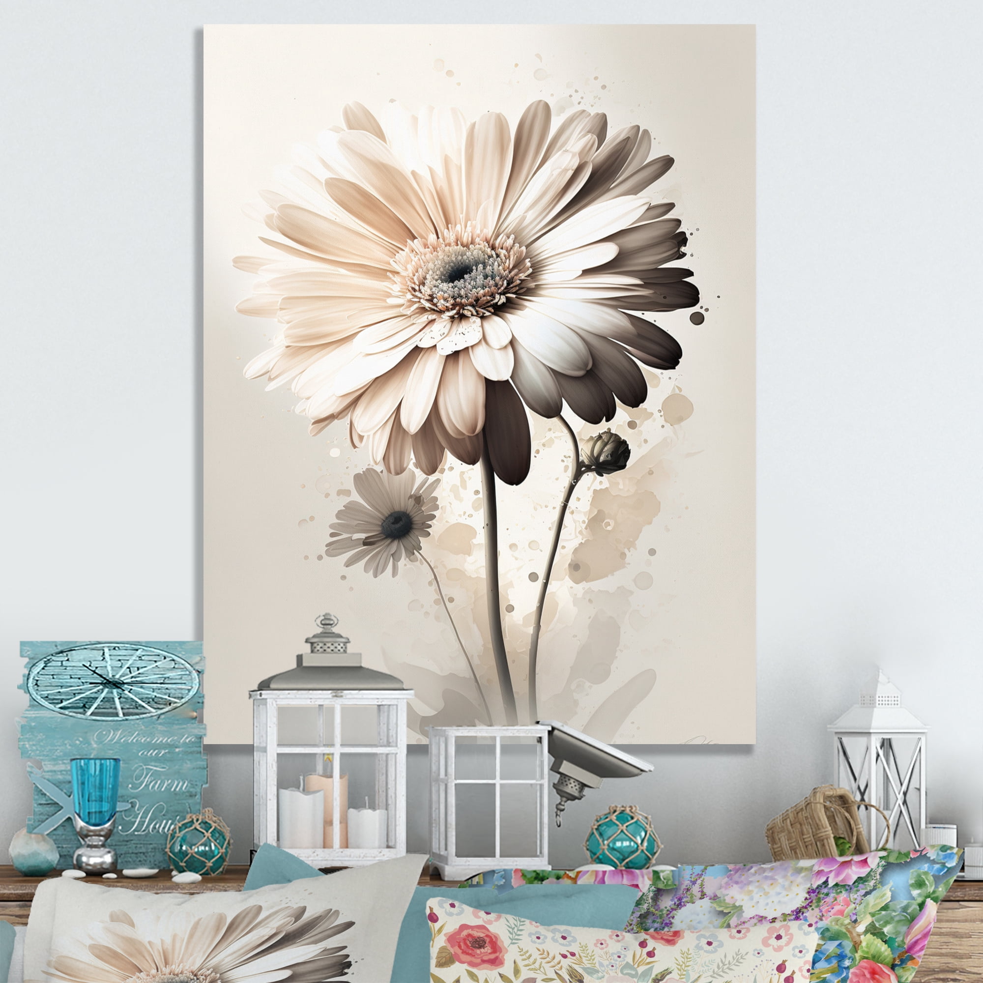 Designart White Gerbera Flowers IV Canvas Wall Art