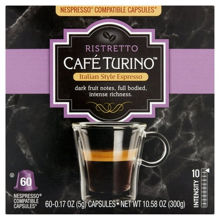 Cafe Turino Ristretto Italian Style Espresso Nespresso Compatible Capsules, .17 oz, 60
