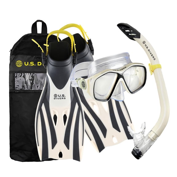 U.S. Divers Redondo DX Mask, Mission Fins, and Padang DX Snorkel Combo Set - Beige/Black - S/M