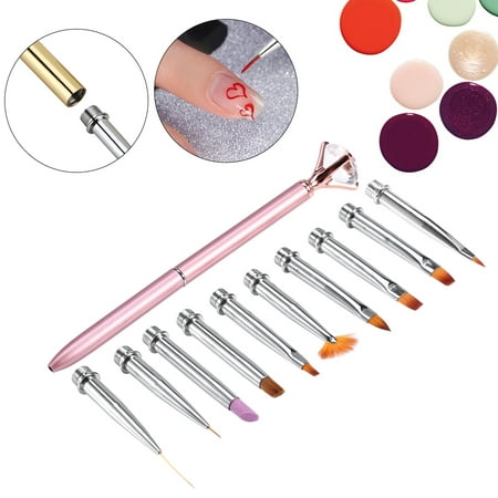 WALFRONT 3 Types 10 in 1 Nail Polish Brush Liner Pen Set Drawing Flower Dotting Pen Manicure Tools Kit,Painting Liner