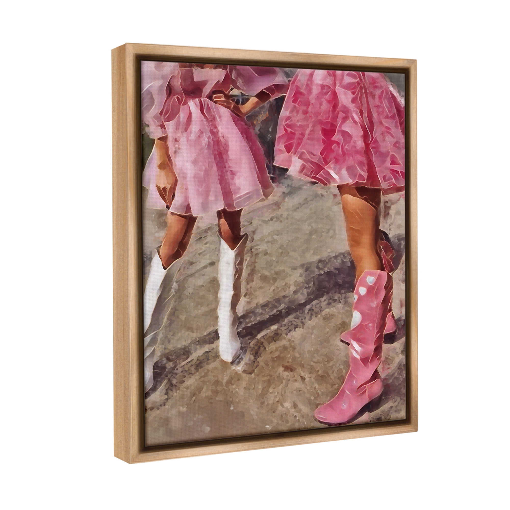 Stupell Industries Trendy Pink Cowgirls Beauty & Fashion Painting Brown Floater Framed Canvas Art Print Wall Art, 17 x 21