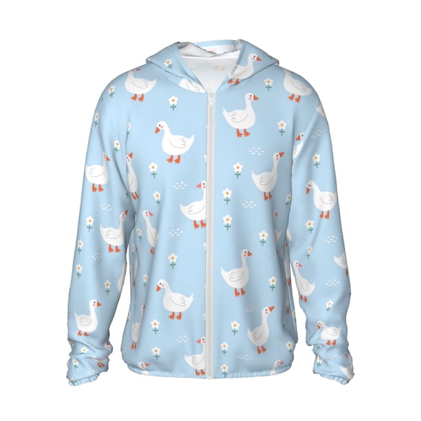 Fotbe Goose White Flowers Chaqueta con Protección Solar UPF 50+ para Hombre y Mujer, Camisa con Capucha y Bolsillos-Large
