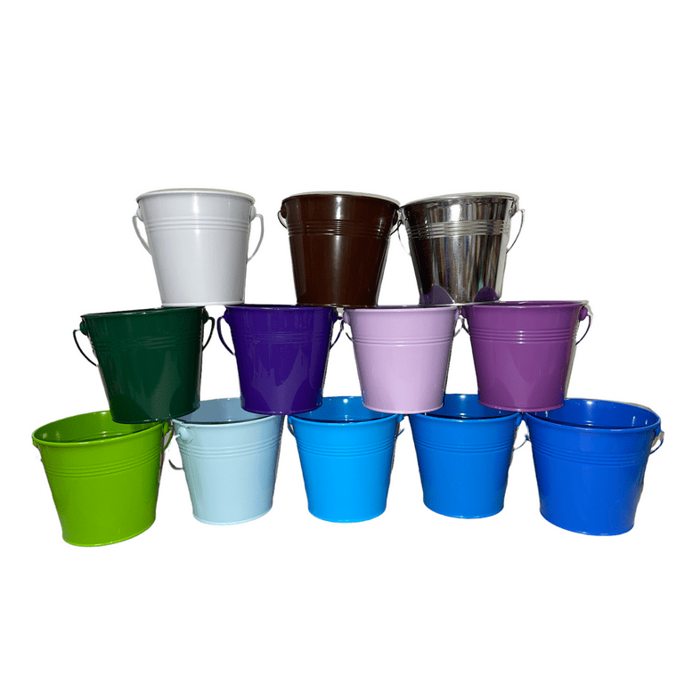 Therwen 20 Pack Small Metal Bucket Tiny Pails Mini Colored Bucket 3.2 x 4.1  x 4.7