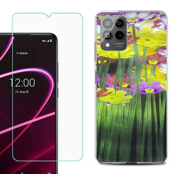 OneToughShield ® for T-Mobile Revvl 6x Pro 5G Shockproof Fashion Phone Case, with Tempered Glass Screen Protector - Dream Flower