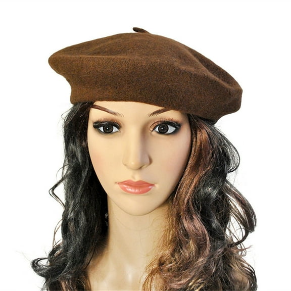 AKEGAMN Ladies Solid Color Imitation Wool Beret Painter Hat, Brown One Size