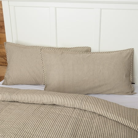 Cotton Stripes Pillow Sham (Dark Creme Charcoal White Farmhouse Bedding Miller Farm Charcoal Ticking Stripe Cotton Patchwork Chambray King)