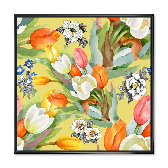Designart 'Blooming Orange and White Tulips IV' Traditional Framed Canvas Wall Art Print