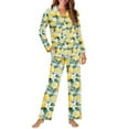 thumbnail image 2 of FOR U DESIGNS Flower Lemon Long Sleeve Button Up Pajama Tops for Women Sleepwear Long Sleeve 2PCS Size L Womens Button Down Jogger Pants Nightwear Sets Button Front, 2 of 7