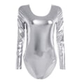 thumbnail image 6 of QURATI Swimwear Women’S Metallic Long Sleeve Shiny U Neck Gymnastics Leotard Dancewear Swimsuit Silver XL, 6 of 6