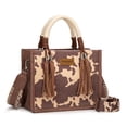 thumbnail image 3 of Wrangler Tote Bag Cow Print Western Satchel Bags for Women with Braided Rope Handle, Light Coffee, 3 of 7