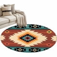 thumbnail image 2 of Teal Red Tribal Geometric Round Living Room Rugs 4 ft, Vintage Boho Native Abstract Washable Area Rug with Non-Slip Sturdy Edge Binding Round Carpet for Entryway Kitchen Bedroom Bathroom, 2 of 9