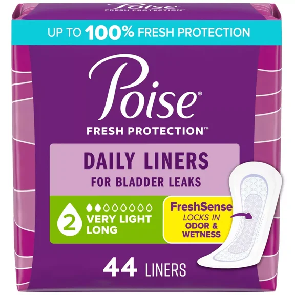 Poise Incontinence Panty Liners Very Light Absorbency Long, 44 Liners..
