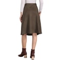 thumbnail image 3 of Falda midi A-line de ante sintético elástico con bolsillos y cinturón para mujer Inspire Chic XL Café, 3 of 6