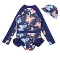 thumbnail image 2 of ASFGIMUJ Toddler Swimsuit Girl Baby Long Sleeve Floral Printed Ruffles Rash Guard Shirts Bathing Suit Girls Bathing Suit,2 Piece,Size 3-4Y, 2 of 3