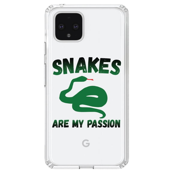 DistinctInk Clear Shockproof Hybrid Case for Google Pixel 4 XL (6.3" Screen) - TPU Bumper Acrylic Back Tempered Glass Screen Protector - Snakes Are My Passion