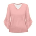 thumbnail image 5 of TODOZO 3/4 Length Sleeve Womens Tops Ruffle Sleeve Casual Flowy Tunic Tops Womens Summer Tops Blouses for Women Casual 3/4 Length Sleeve Womens Tops V Neck Tshirts Shirts with Flared Sleeve Pink M, 5 of 5