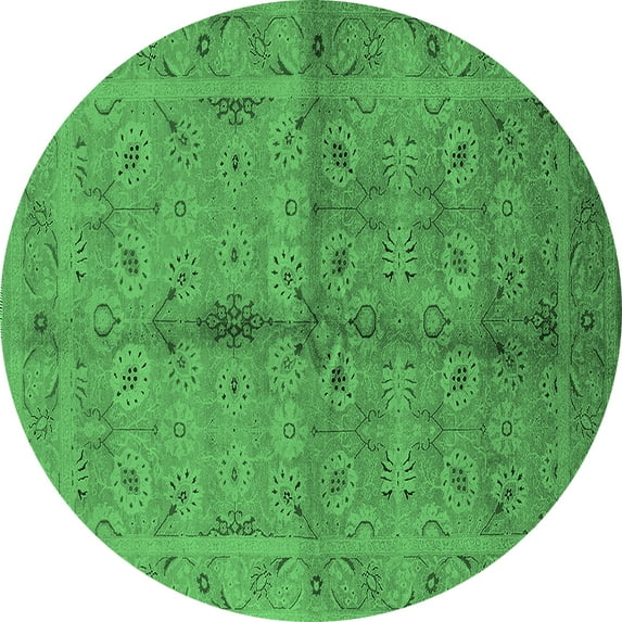 Ahgly Company Indoor Round Oriental Emerald Green Industrial Area Rugs, 8' Round