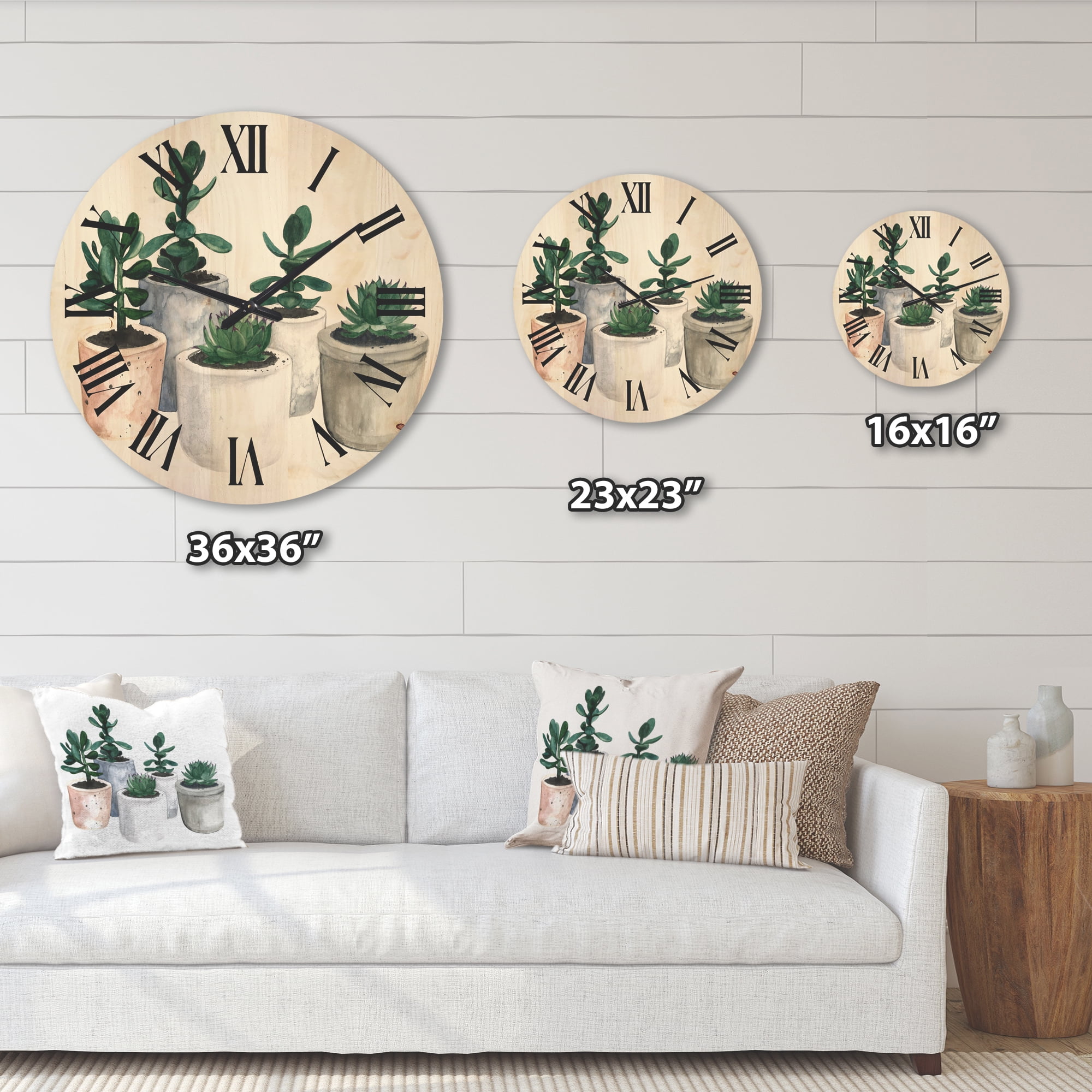 Designart 'Succulent and Cactus House Plants VI' Farmhouse Wood Wall Clock