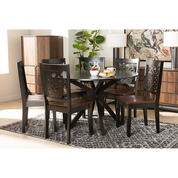 Baxton Studio Liese Modern and Contemporary Transitional Two-Tone Dark Brown and Walnut Brown Finished Wood 7-Piece