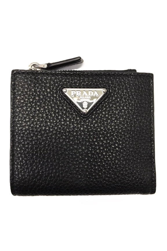 Pre-Owned Prada Bi-fold Wallet, Vitello Leather, Black Triangle Design, 2ML0492E54 PRADA
