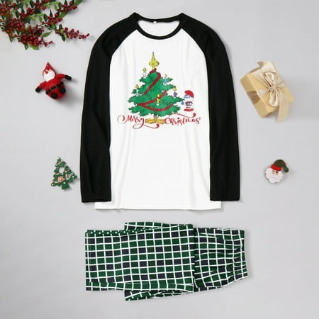 

Parent-Child Women Mom Outfit Women‘s Family Matching Christmas Plaid Tree and Letter Print Long-sleeve Pajamas Set