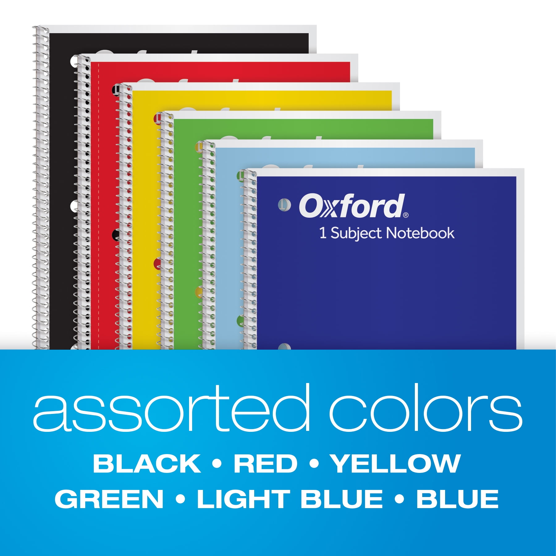 Oxford Spiral Notebook 6 Pack, 1 Subject, Wide Ruled Paper, 8 x 10-1/2 Inch, Blue, Yellow, Red, Light Blue, Green and Black, 70 Sheets (65010) Oxford Spiral Notebook 6 Pack, 1 Subject, Wide Ruled Paper, 8 x 10-1/2 Inch, Blue, Yellow, Red, Light Blue, Green and Black, 70 Sheets (65010)