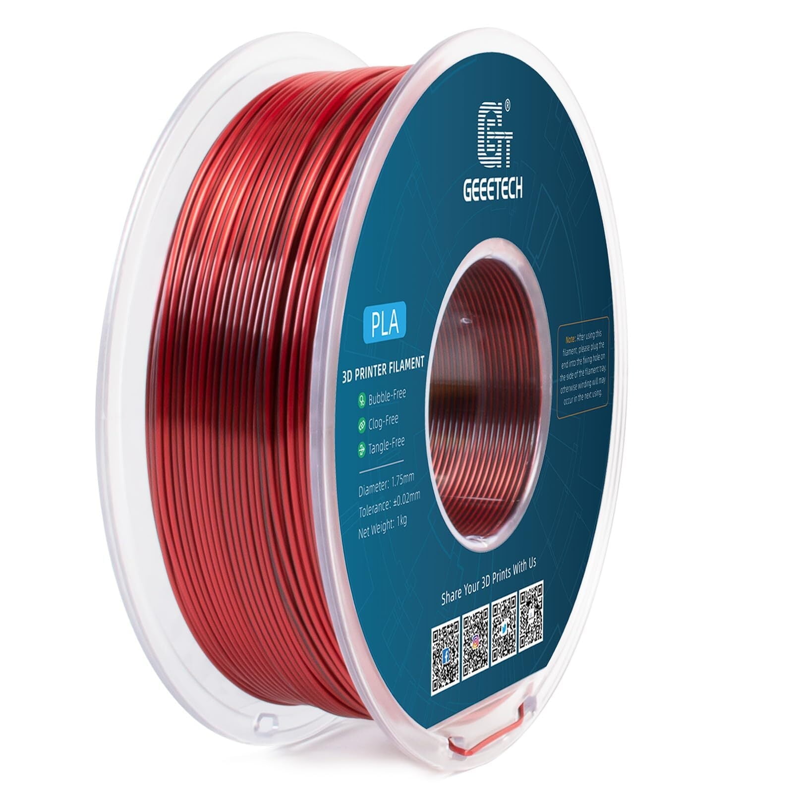 Geeetech Anti-silk type 3D Printer PLA Filament 1KG Toughness Enhanced Filament with 1.75mm Dimensional Accuracy +/-0.03mm, 1080 Feet per Roll, Vacuum Packaging Two-tone black and red