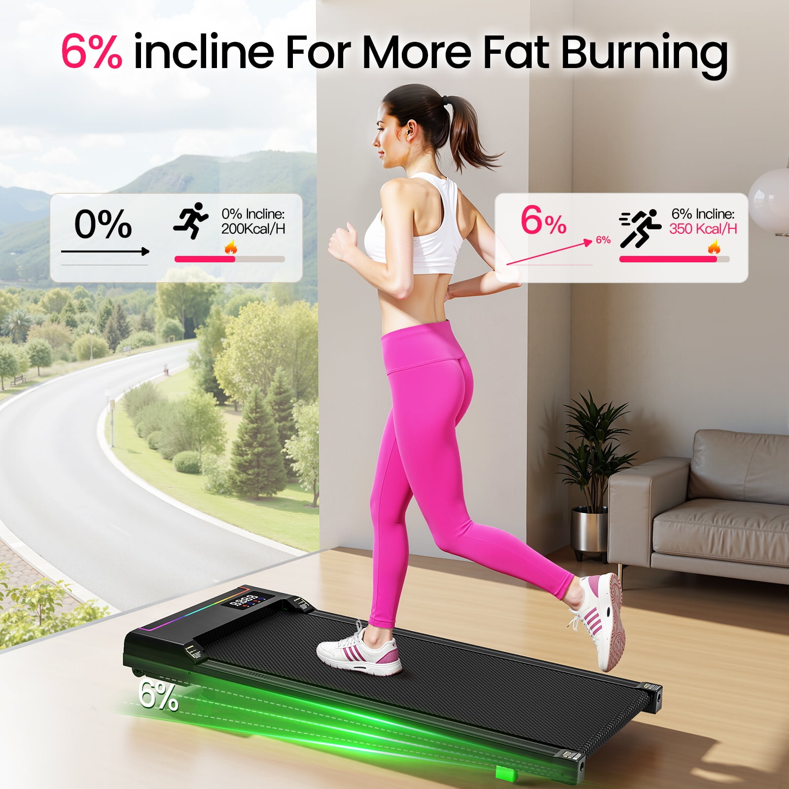 2 in 1 Walking Pad, 2.5HP Under Desk Treadmill, Brushless Motor ,0.6-4 MPH Speed Range, Portable Running Walking Machine