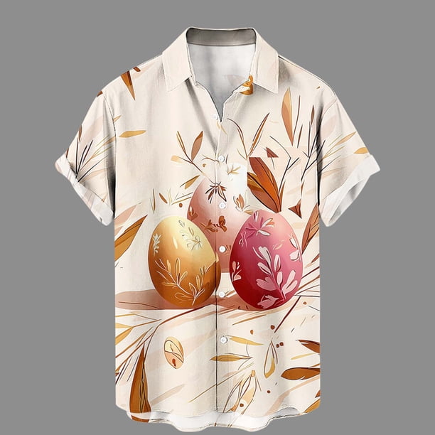 Ceisia Men's Loose Short Sleeve Printed Casual Shirt with Chest Pocket Beige M Gifts